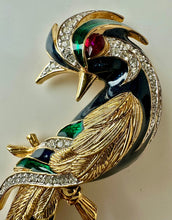 Load image into Gallery viewer, D'Orlan Goldtone Enamel Rhinestone Fantasy Bird Brooch Pin (3.5")
