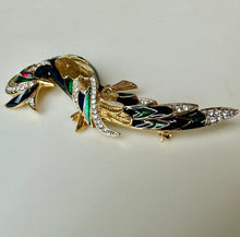 Load image into Gallery viewer, D'Orlan Goldtone Enamel Rhinestone Fantasy Bird Brooch Pin (3.5")
