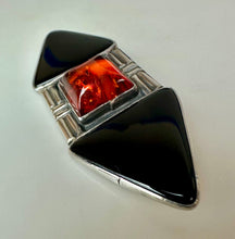 Load image into Gallery viewer, Sterling Baltic Amber Onyx Geometric Bar Brooch Pin (3")
