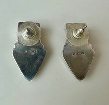 Load image into Gallery viewer, Sterling Baltic Amber Onyx Geometric Earrings (1.25")

