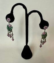 Load image into Gallery viewer, Banana Bob Silverox Flower Purple Rhinestone Chandelier Earrings (2.5")
