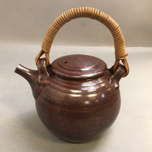 Load image into Gallery viewer, Antique Brown Stoneware Pottery Tea Pot Rattan Handle (6")
