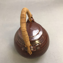 Load image into Gallery viewer, Antique Brown Stoneware Pottery Tea Pot Rattan Handle (6")
