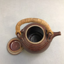 Load image into Gallery viewer, Antique Brown Stoneware Pottery Tea Pot Rattan Handle (6")
