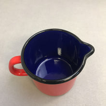 Load image into Gallery viewer, Vintage Large Red Enamel Jug Pouring Lip with German Saying (4")
