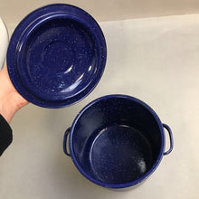 Load image into Gallery viewer, Speckled Blue &amp; White Enamel Pot (6x7.5x7.5)
