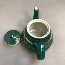 Load image into Gallery viewer, Vintage Hall USA 6 Cup Dark Green &amp; Gold Teapot
