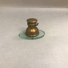 Load image into Gallery viewer, Vintage Brass Inkwell w/Milk Glass Insert on Glass (3")
