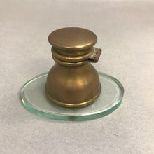 Load image into Gallery viewer, Vintage Brass Inkwell w/Milk Glass Insert on Glass (3")
