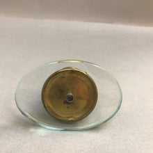 Load image into Gallery viewer, Vintage Brass Inkwell w/Milk Glass Insert on Glass (3")
