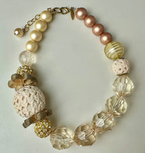 Load image into Gallery viewer, Lenora Dame Mixed Textile Acrylic Rhinestone Faux Pearl Chunky Bead Statement Necklace (21")
