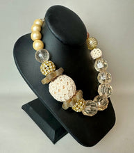 Load image into Gallery viewer, Lenora Dame Mixed Textile Acrylic Rhinestone Faux Pearl Chunky Bead Statement Necklace (21")
