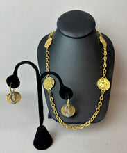Load image into Gallery viewer, Vintage Liz Claiborne Goldtone Roman Coin Station Necklace &amp; Earrings Set (36")
