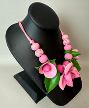 Load image into Gallery viewer, Vintage Libby Nicholson Handmade Clay Pink Roses 20" Necklace &amp; 1.25" Earrings Set
