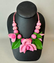 Load image into Gallery viewer, Vintage Libby Nicholson Handmade Clay Pink Roses 20" Necklace &amp; 1.25" Earrings Set
