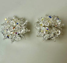 Load image into Gallery viewer, Vintage Aurora Borealis Clear Crystal Cluster Clip Earrings (1.5")
