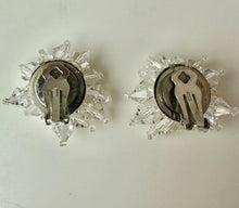 Load image into Gallery viewer, Vintage Aurora Borealis Clear Crystal Cluster Clip Earrings (1.5")
