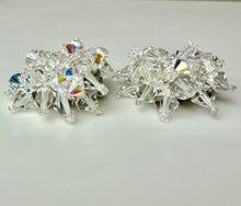 Load image into Gallery viewer, Vintage Aurora Borealis Clear Crystal Cluster Clip Earrings (1.5")
