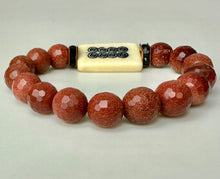 Load image into Gallery viewer, Gold Sunstone Faceted Bead Mah Jong Tile Rhinesone Beaded Stretch Bracelet
