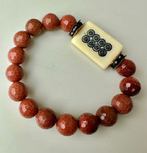 Load image into Gallery viewer, Gold Sunstone Faceted Bead Mah Jong Tile Rhinesone Beaded Stretch Bracelet

