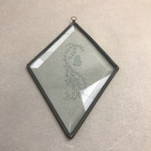 Load image into Gallery viewer, Diamond Shape Window Glass Art Etched Flowers &amp; Butterfly (9x6)

