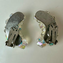 Load image into Gallery viewer, Vintage Laguna Aurora Borealis Clear Crystal Crescent Clip Earrings (1.5")
