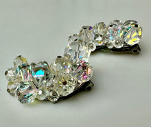 Load image into Gallery viewer, Vintage Laguna Aurora Borealis Clear Crystal Crescent Clip Earrings (1.5")
