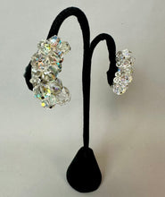 Load image into Gallery viewer, Vintage Laguna Aurora Borealis Clear Crystal Crescent Clip Earrings (1.5")
