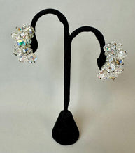 Load image into Gallery viewer, Vintage Laguna Aurora Borealis Clear Crystal Crescent Clip Earrings (1.5")
