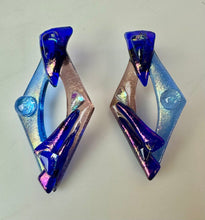 Load image into Gallery viewer, Earesistibles Artisan Fused Glass Blue &amp; Purple Earrings (2.25")

