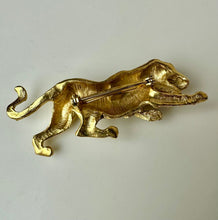 Load image into Gallery viewer, Vintage Goldtone Clear Rhinestone Green Eye Leopard Brooch Pin (2.5")
