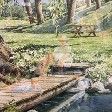 Load image into Gallery viewer, Charles Peterson Signed &amp; Framed Print, "Picnic", Countryside Sunlit Park w/ Figures From the Past (~26x42)
