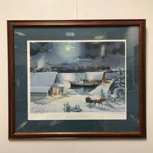 Load image into Gallery viewer, Charles Peterson Signed &amp; Framed Print, "Jule Tiden" (Yuletide), Horse w/ Sleigh, Ship (30x35)

