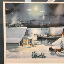 Load image into Gallery viewer, Charles Peterson Signed &amp; Framed Print, "Jule Tiden" (Yuletide), Horse w/ Sleigh, Ship (30x35)
