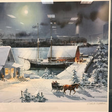 Load image into Gallery viewer, Charles Peterson Signed &amp; Framed Print, "Jule Tiden" (Yuletide), Horse w/ Sleigh, Ship (30x35)
