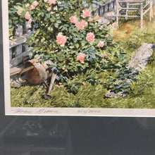 Load image into Gallery viewer, Charles Peterson Signed &amp; Framed Print, "Home Grown", Gardening Scene w/ Figures From the Past (30x31.5) (As-Is)
