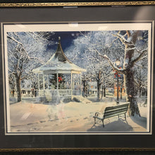 Load image into Gallery viewer, Charles Peterson Signed &amp; Framed Print, "The Carolers", Christmas Winter Gazebo &amp; Figures From the Past (~34x41)
