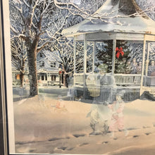 Load image into Gallery viewer, Charles Peterson Signed &amp; Framed Print, "The Carolers", Christmas Winter Gazebo &amp; Figures From the Past (~34x41)
