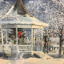 Load image into Gallery viewer, Charles Peterson Signed &amp; Framed Print, "The Carolers", Christmas Winter Gazebo &amp; Figures From the Past (~34x41)
