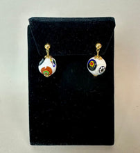 Load image into Gallery viewer, Opaque White Glass w/ Multicolor Millefiori Murano Glass Drop Earrings (0.75")
