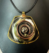 Load image into Gallery viewer, Creative Copper Mixed Metals Statement 3" Pendant on Black Cord Necklace (20")
