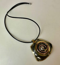 Load image into Gallery viewer, Creative Copper Mixed Metals Statement 3" Pendant on Black Cord Necklace (20")

