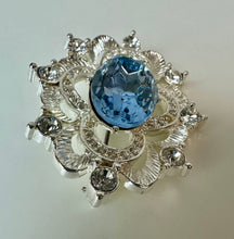 Load image into Gallery viewer, Vintage Napier Silvertone Blue &amp; Clear Crystal Brooch Pin (1.75")
