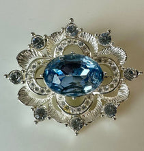 Load image into Gallery viewer, Vintage Napier Silvertone Blue &amp; Clear Crystal Brooch Pin (1.75")
