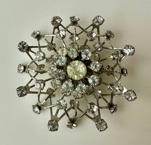 Load image into Gallery viewer, Vintage Clear Rhinestone Silvertone 3D Starburst Brooch Pin (2.25")
