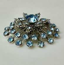 Load image into Gallery viewer, Vintage Pale Blue Rhinestone Domed Starburst Brooch Pin (2")
