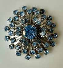 Load image into Gallery viewer, Vintage Pale Blue Rhinestone Domed Starburst Brooch Pin (2")

