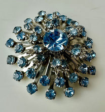 Load image into Gallery viewer, Vintage Pale Blue Rhinestone Domed Starburst Brooch Pin (2")
