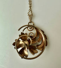 Load image into Gallery viewer, Vintage 1/20 12K Gold Over Sterling Art Nouveau Flower Swirl Pendant on 18" Chain
