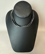 Load image into Gallery viewer, Vintage Clear Rhinestone Black Bezel Set Double Strand Choker Necklace (15")
